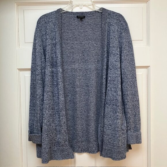 Talbots Heathered Navy and white open cardigan with pockets M - Picture 2 of 7